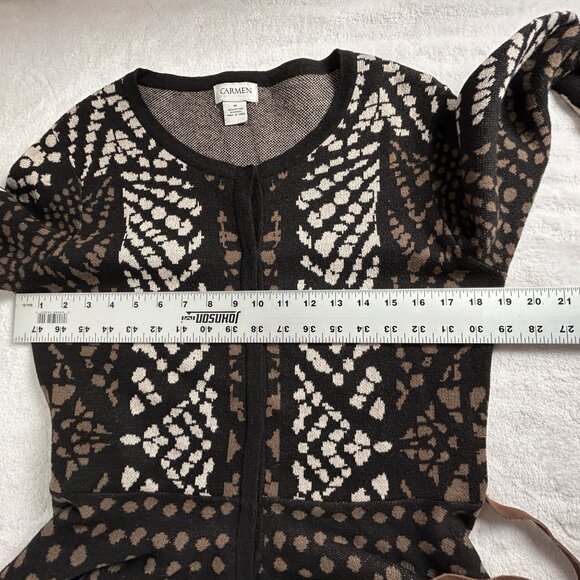 Carmen Marc Valvo Womens Wool Blend Peplum Sweater Medium Brown White Abstract - Picture 6 of 7